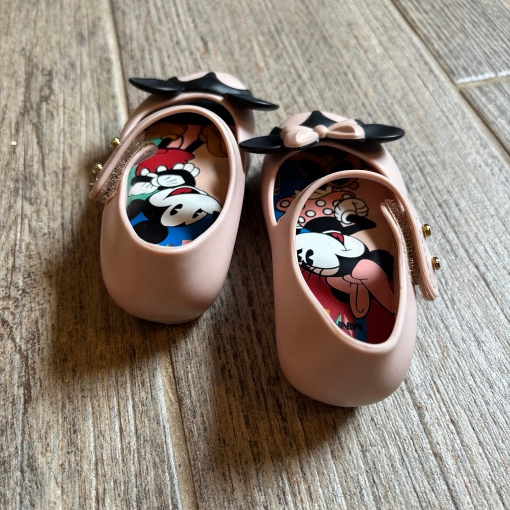 Mini Melissa Minnie & Mickey Mary Jane Rubber Shoes with Velcro Girls Size 6 - Picture 5 of 6